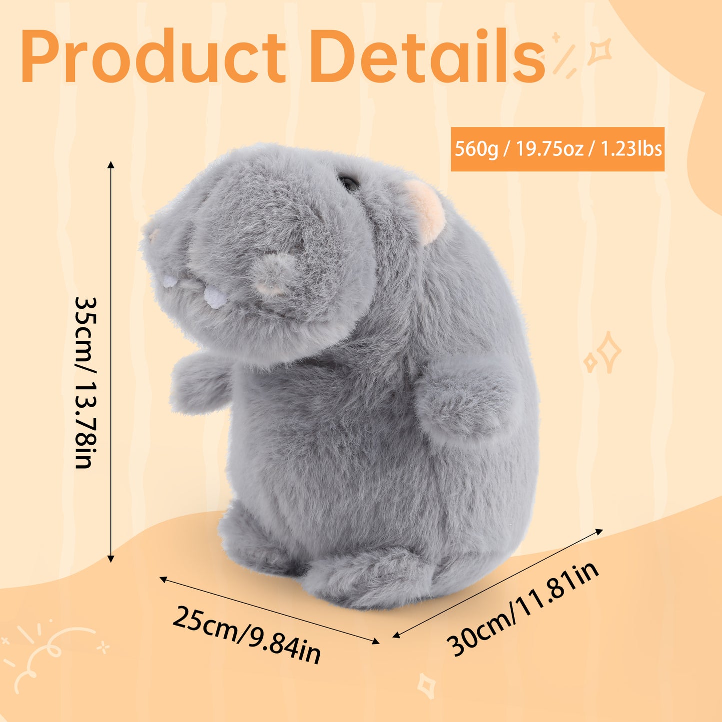35cm Hippo Plush – Large Soft Grey Stuffed Animal Pillow Toy, Cute Hippopotamus Plushie Gift for Kids, Women & Girlfriends
