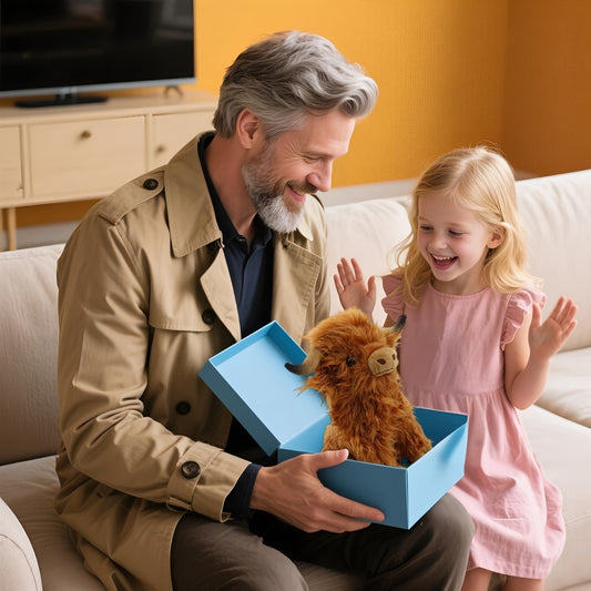 Brown Highland Cow Stuffed Animal Plush – 11" Realistic Weighted Highland Cow Plushie Toy, Cute Longhorn Cow Stuffed Animal Gift for Kids & Adults, Rustic Farmhouse Decor & Calming Companion