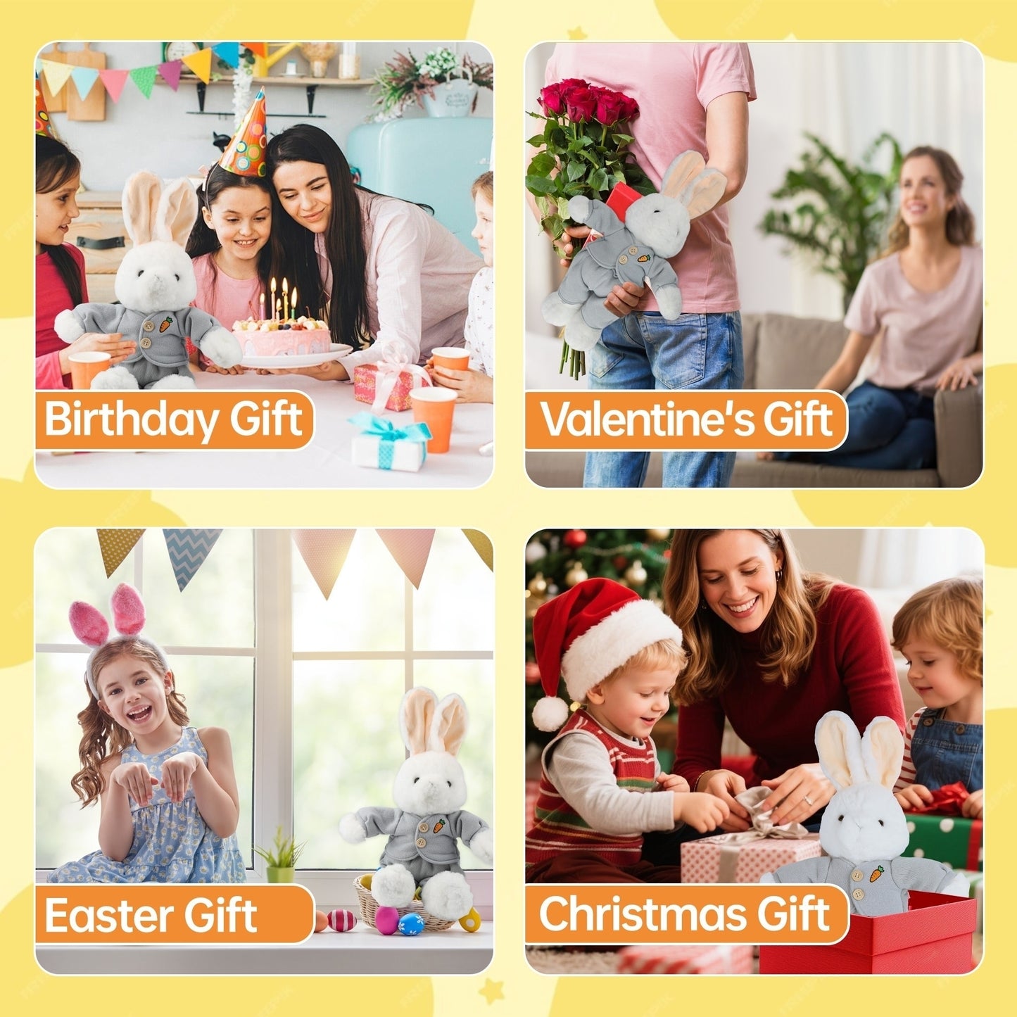 19'' Bunny Plush with Clothes – Soft Rabbit Stuffed Animal Toy with Floppy Ears & Blue Shirt, Cute Bunny Plushie Gift for Kids, Girls, Teens, Birthday, Valentine, Easter & Room Decor