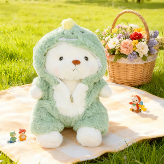 Teddy Bear Stuffed Animal with Removable Dinosaur Hoodie β 13'' Soft Plush Toy with Movable Legs, Cute Emotional Support Teddy Bear Gift for Kids, Girls & Adults