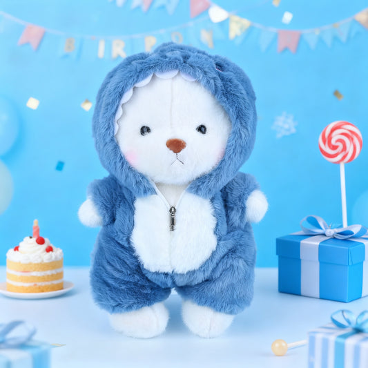 Teddy Bear Stuffed Animal with Removable Blue Shark Hoodie β 13'' Soft Plush Toy with Movable Legs, Cute Emotional Support Plushie Gift for Kids, Girls & Adults