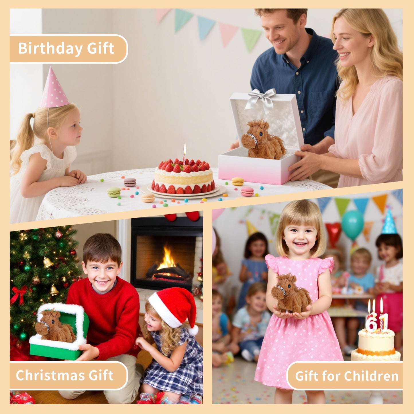 Walking Pony Toy – 7'' Interactive Horse Plush Stuffed Animal with Sound & Tail Wagging, Electric Pony Toy for Toddlers & Kids, Cute Soft Companion Gift for Girls & Boys