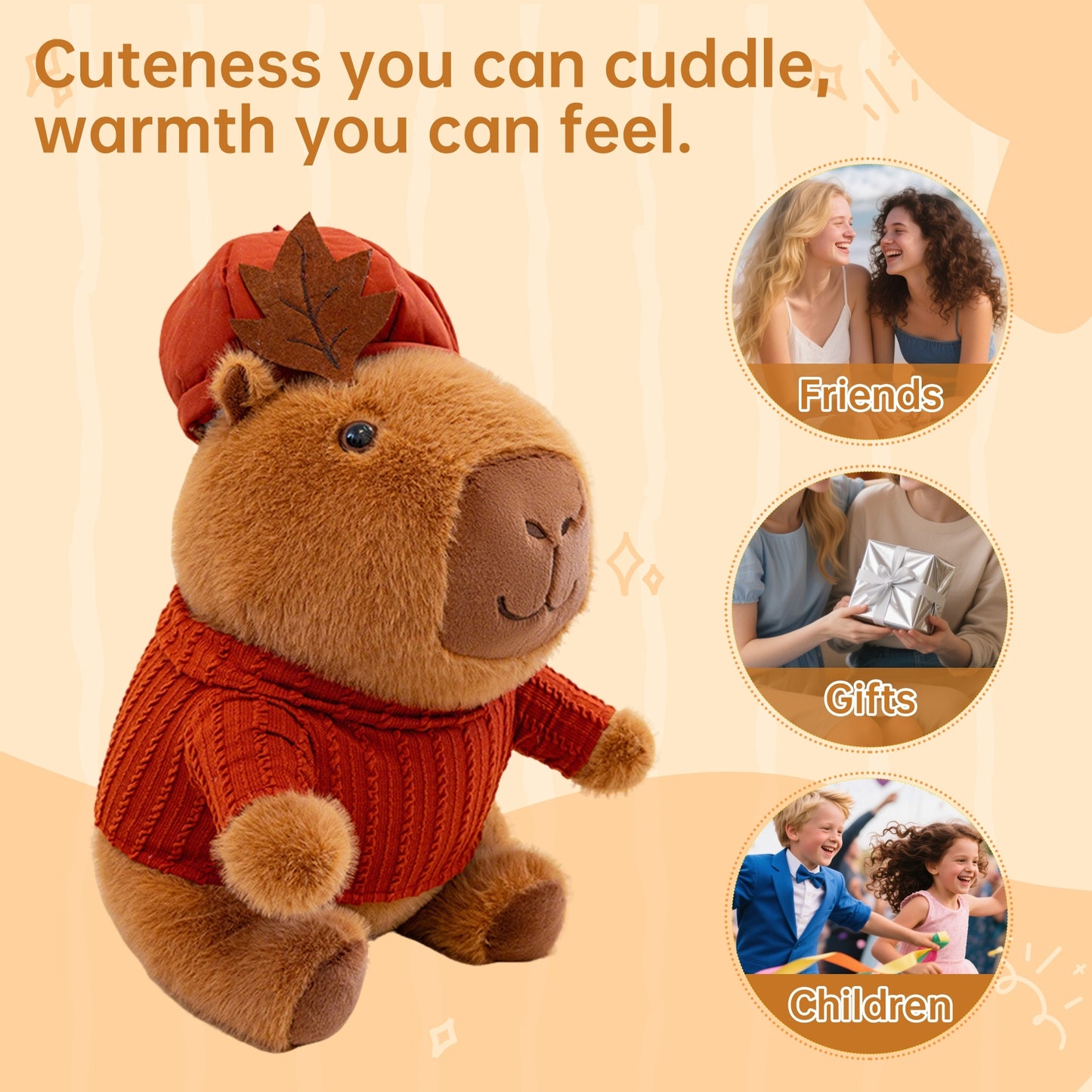 10.2" Capybara Stuffed Animal Plush Toy with Removable Red Clothes & Hat – Soft Kapibara Plushie for Kids, Collectors & Gifts