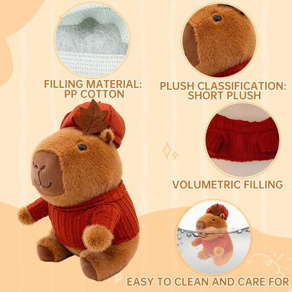 10.2" Capybara Stuffed Animal Plush Toy with Removable Red Clothes & Hat – Soft Kapibara Plushie for Kids, Collectors & Gifts