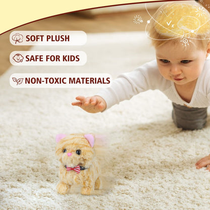 Interactive Walking Kitten Plush Toy – 7.5'' Yellow American Shorthair Cat with Meowing Sounds, Wagging Tail & Head Shaking – Soft Stuffed Animal Gift for Toddlers, Kids, Boys & Girls