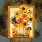 Van Gogh Inspired Sunflower Building Blocks with LED Light Frame & Hidden Drawer – Large DIY Flower Wall Art for Home Decoration & Creative Gift