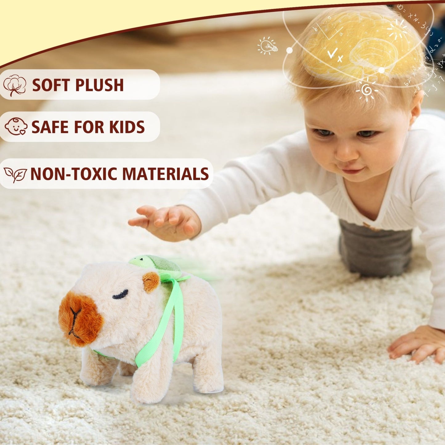 Electronic Walking Capybara Plush Toy with Turtle Shell Backpack – Interactive Capybara Stuffed Animal with Sounds & Nose Wiggle | Cute Capybara Gifts for Kids & Plush Lovers