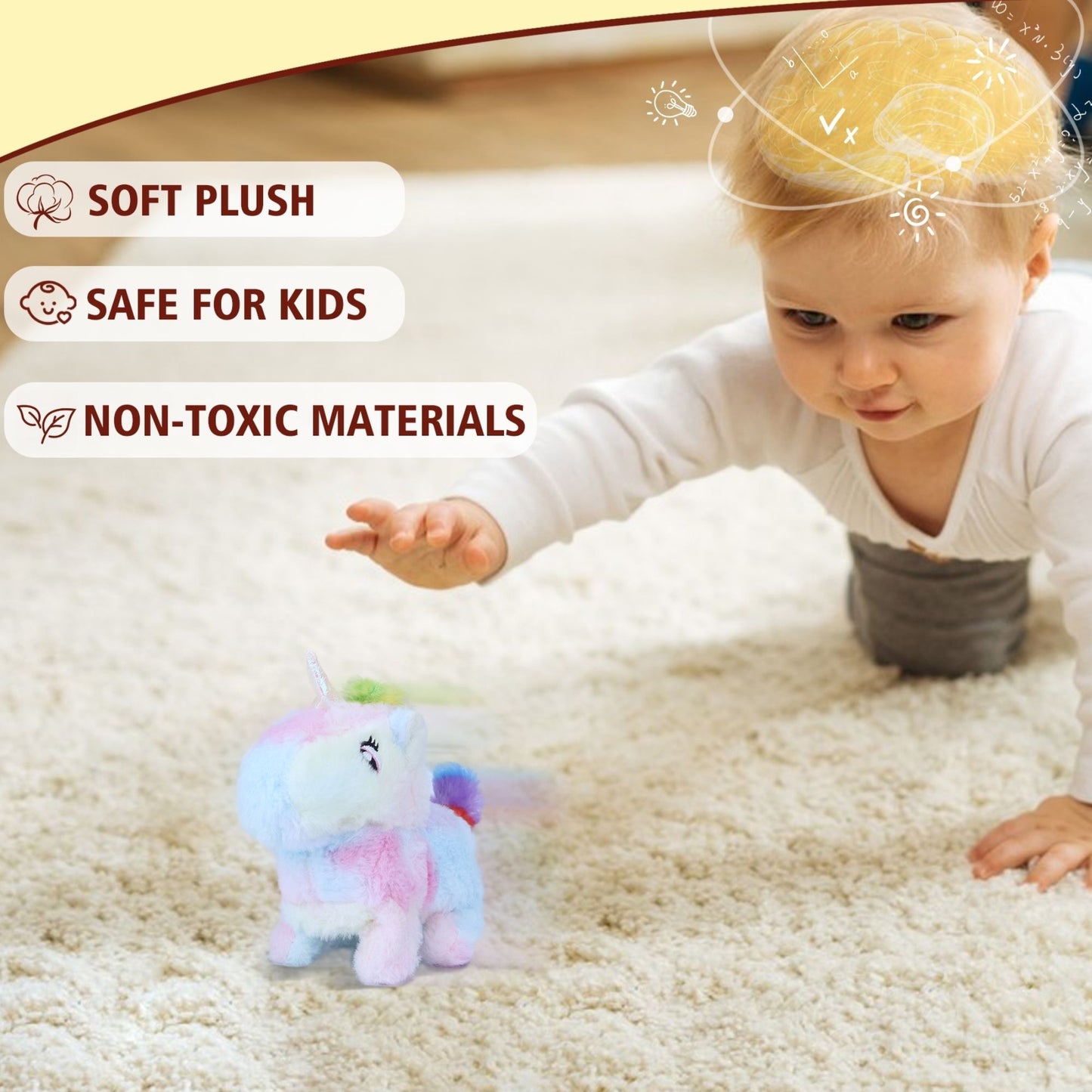 Magical Walking Unicorn Plush – 8" Interactive Stuffed Animal with Sound, Tail Wagging & Head Shaking | Soft & Colorful Gift for Kids