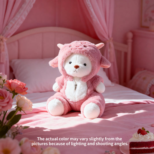 13’’ Pink Lamb Teddy Bear Plush Toy – Soft Stuffed Animal with Removable Hoodie & Movable Legs | Kawaii Emotional Support Plush Gift for Kids, Girls & Loved Ones