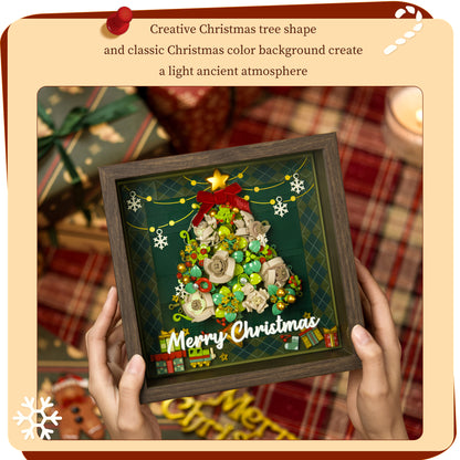 LED Christmas Tree Building Blocks with Wooden Frame – DIY Holiday Decoration Light-Up Showcase, Creative Christmas Gift for Adults & Teens