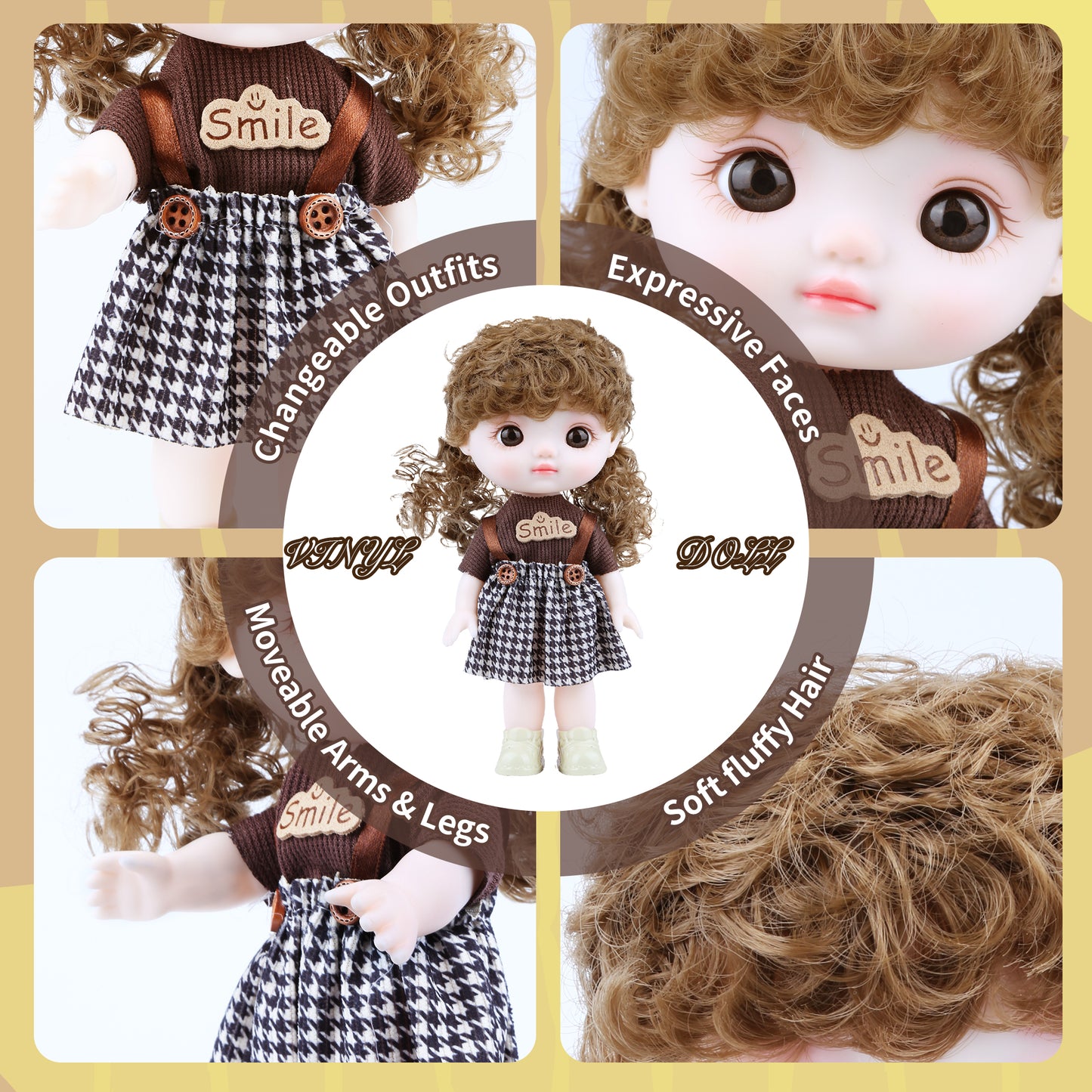 TaoTao Kawaii Vinyl Doll 8.6" – Plush Collectible with Double Ponytails, Strap Dress & Removable Outfits | Cute Emotional Support Gift for Kids, Teens & Collectors