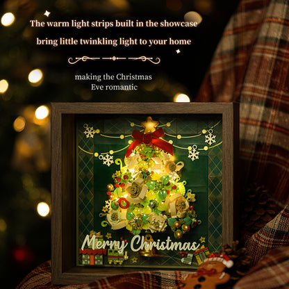 LED Christmas Tree Building Blocks with Wooden Frame – DIY Holiday Decoration Light-Up Showcase, Creative Christmas Gift for Adults & Teens