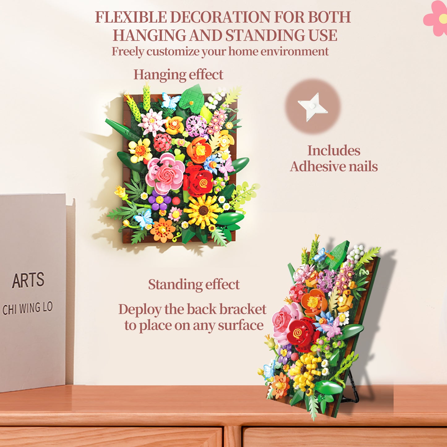 3D Floral Wall Art Building Blocks – Botanical DIY Picture Frame with Hanging & Standing Display, Gift-Ready Box, Home Decor Gift for Adults & Teens