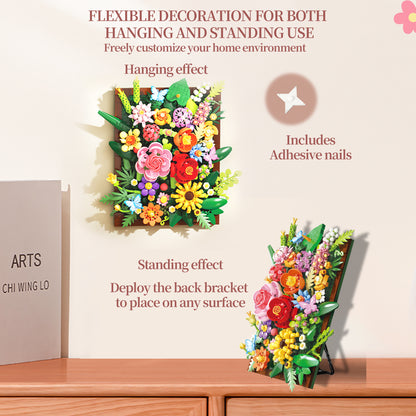 3D Floral Wall Art Building Blocks – Botanical DIY Picture Frame with Hanging & Standing Display, Gift-Ready Box, Home Decor Gift for Adults & Teens