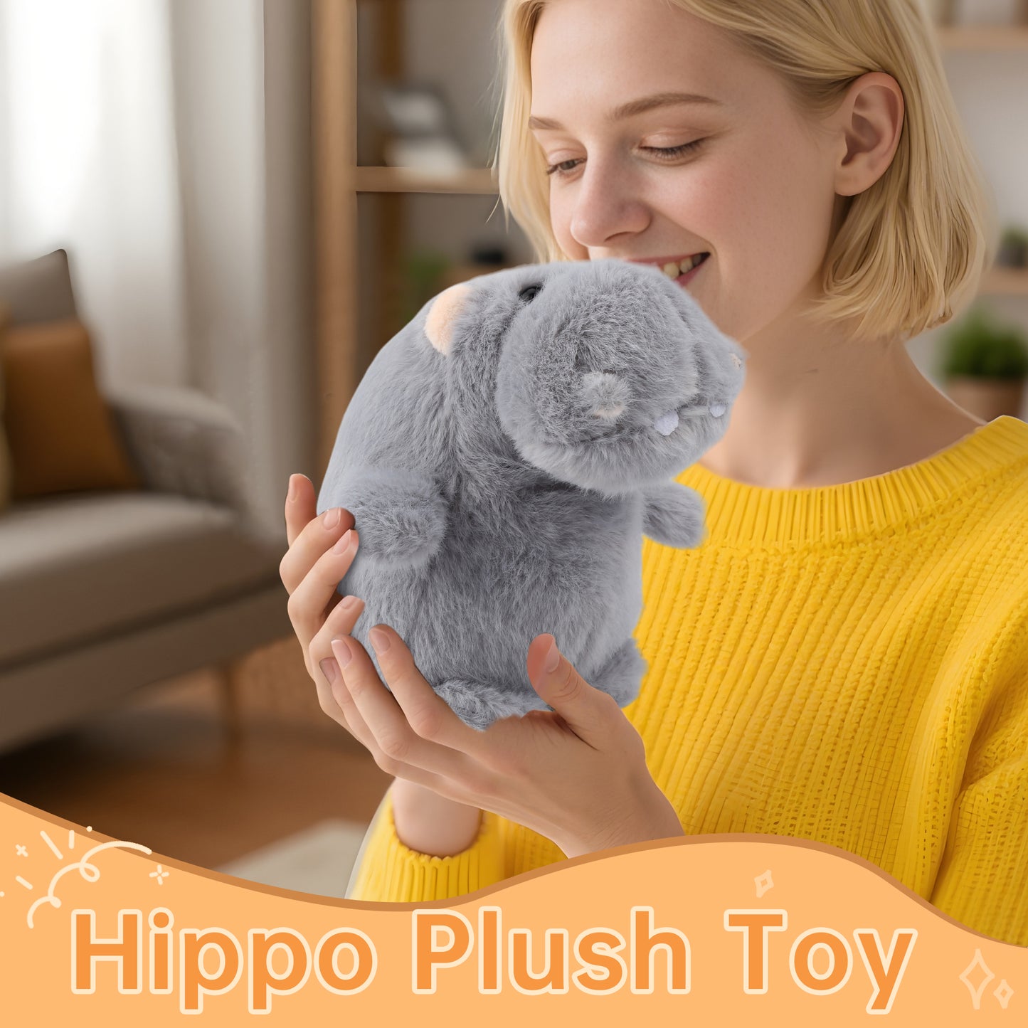 35cm Hippo Plush – Large Soft Grey Stuffed Animal Pillow Toy, Cute Hippopotamus Plushie Gift for Kids, Women & Girlfriends