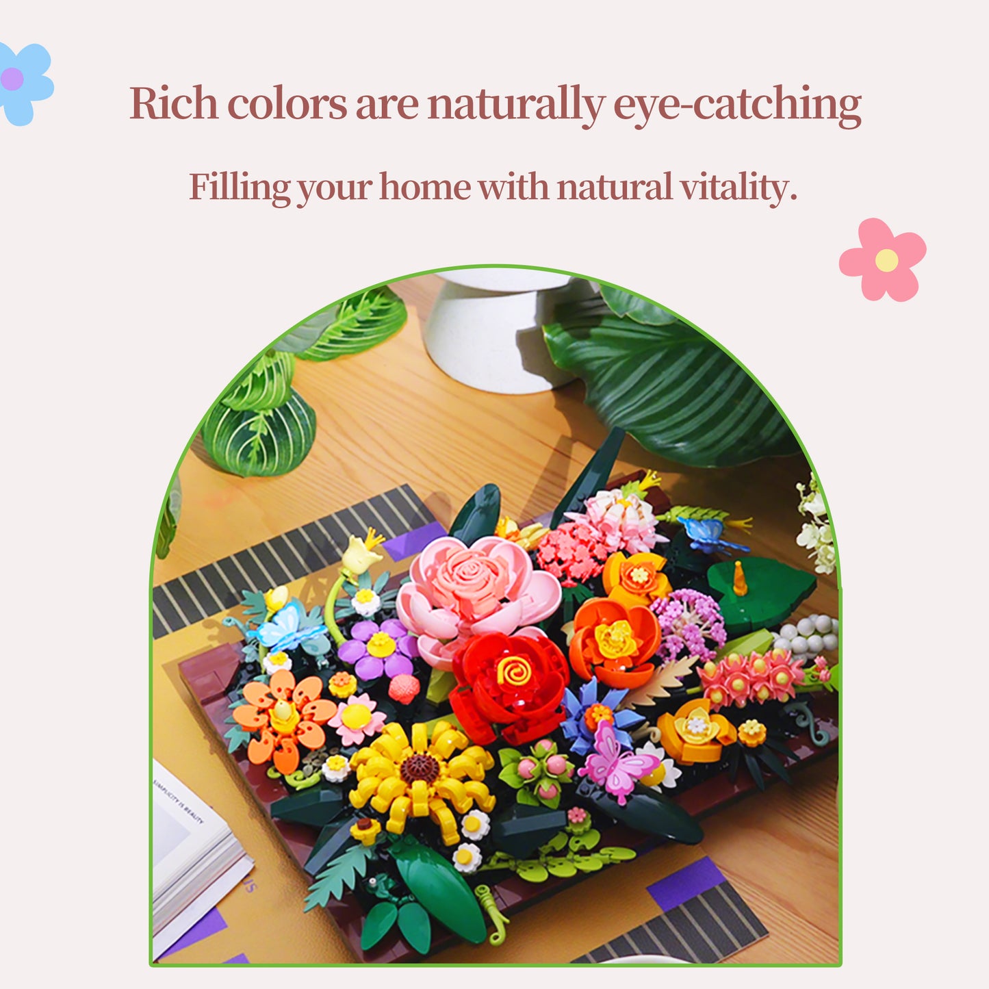 3D Floral Wall Art Building Blocks – Botanical DIY Picture Frame with Hanging & Standing Display, Gift-Ready Box, Home Decor Gift for Adults & Teens