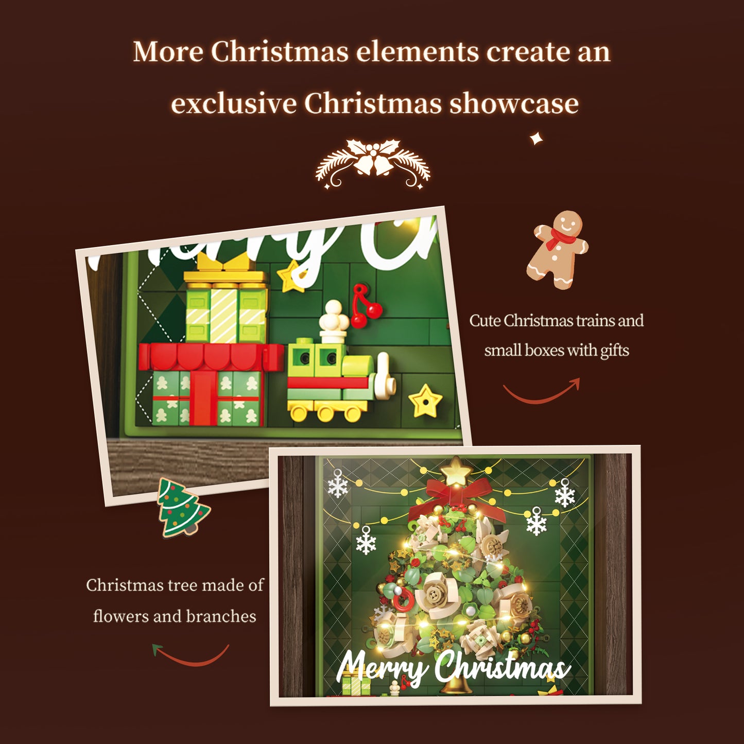 LED Christmas Tree Building Blocks with Wooden Frame – DIY Holiday Decoration Light-Up Showcase, Creative Christmas Gift for Adults & Teens