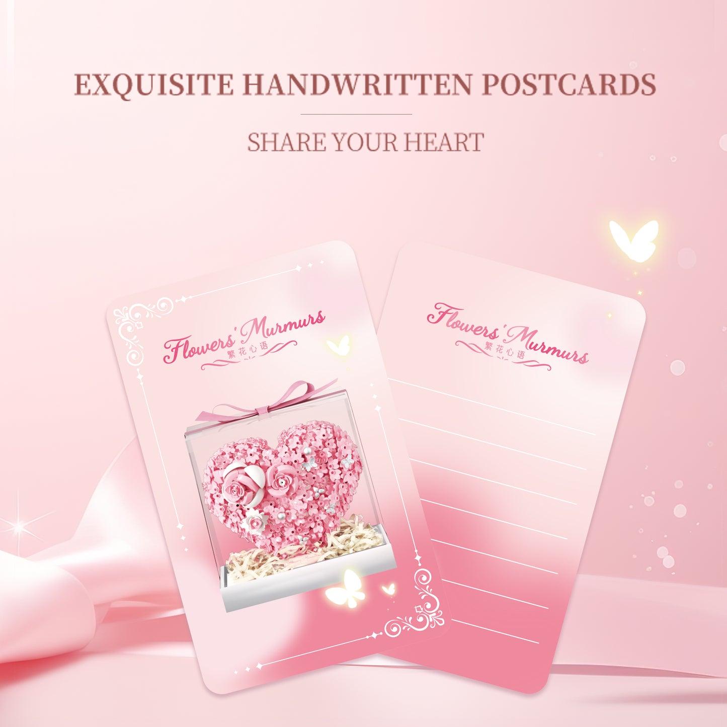 Pink Floral Heart Building Blocks with Clear Gift Box – Romantic DIY Rose Heart Decoration, Valentine’s Day & Anniversary Gift for Her