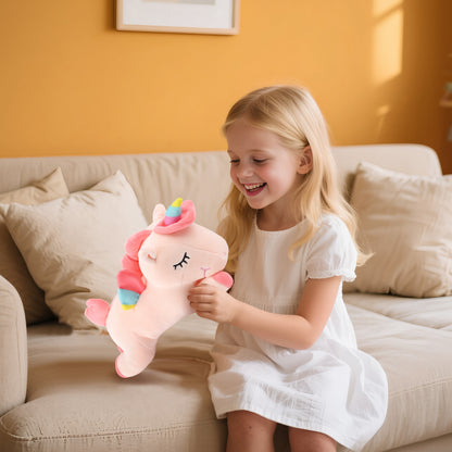 Pink Sleeping Unicorn Plush Toy 11.8 Inches – Soft Alicorn Stuffed Animal with Cotton Plush Stuffing, Cute Huggable Hugging Pillow for Kids, Girls, Women, Girlfriend, Birthday, Christmas, Valentine, Kawaii Room Decor, Perfect Gift