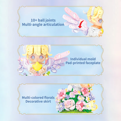 Angel Night Light Building Blocks Kit – USB Rechargeable LED Star Lamp with Flowers, Creative Home Decor & Romantic Gift for Kids & Adults