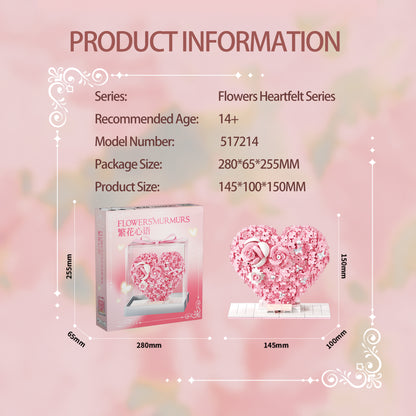 Pink Floral Heart Building Blocks with Clear Gift Box – Romantic DIY Rose Heart Decoration, Valentine’s Day & Anniversary Gift for Her