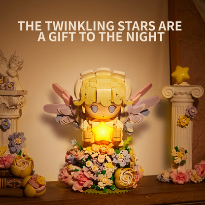 Angel Night Light Building Blocks Kit – USB Rechargeable LED Star Lamp with Flowers, Creative Home Decor & Romantic Gift for Kids & Adults