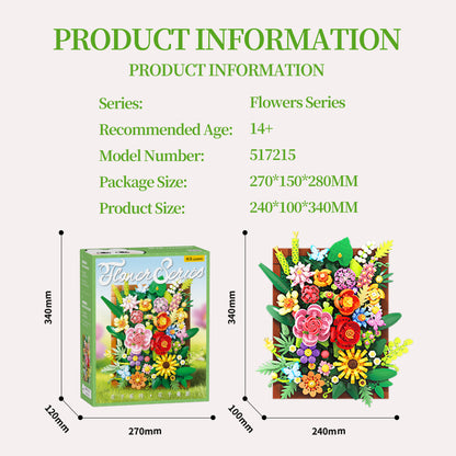 3D Floral Wall Art Building Blocks – Botanical DIY Picture Frame with Hanging & Standing Display, Gift-Ready Box, Home Decor Gift for Adults & Teens