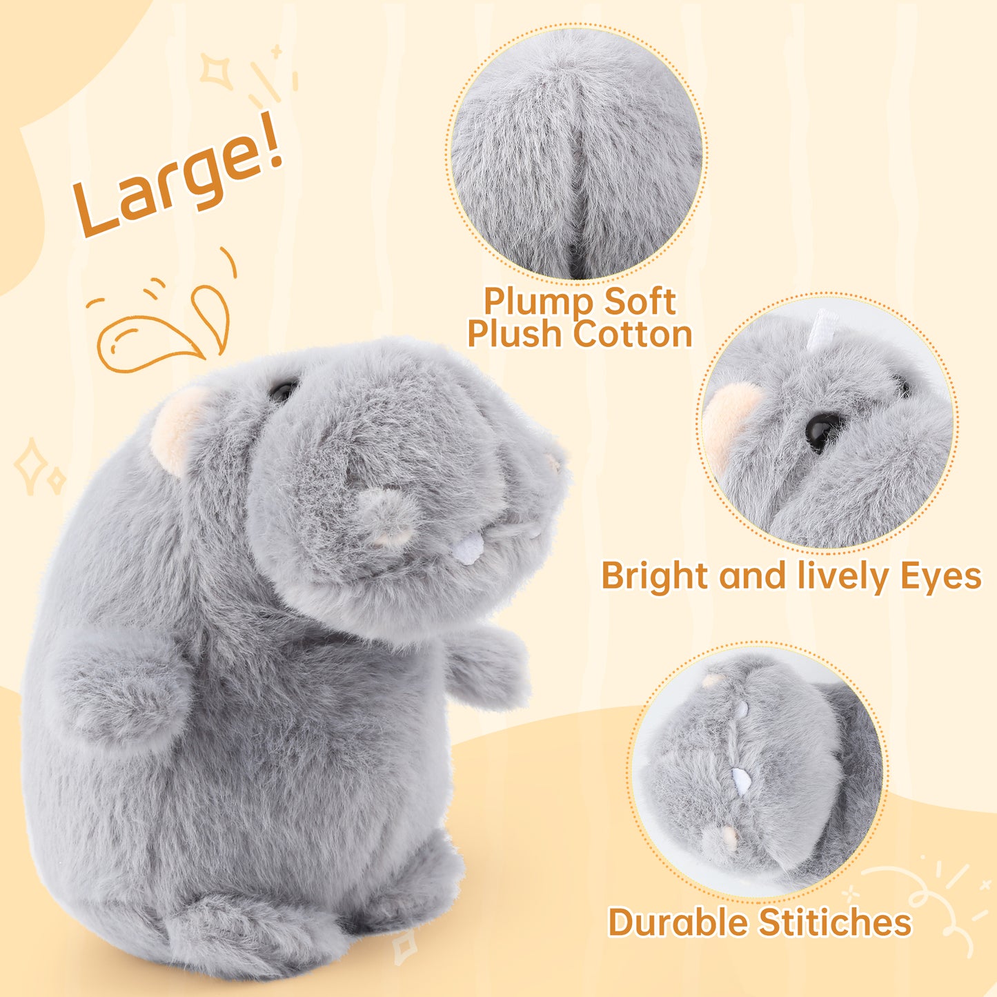 35cm Hippo Plush – Large Soft Grey Stuffed Animal Pillow Toy, Cute Hippopotamus Plushie Gift for Kids, Women & Girlfriends