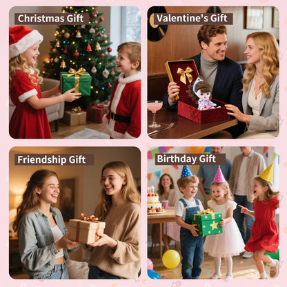 TaoTao Kawaii Vinyl Plush Doll 8.6" – Brown Curly Hair Princess with Blue Dress | Collectible Jointed Toy & Emotional Support Gift for Girls, Teens, Friends