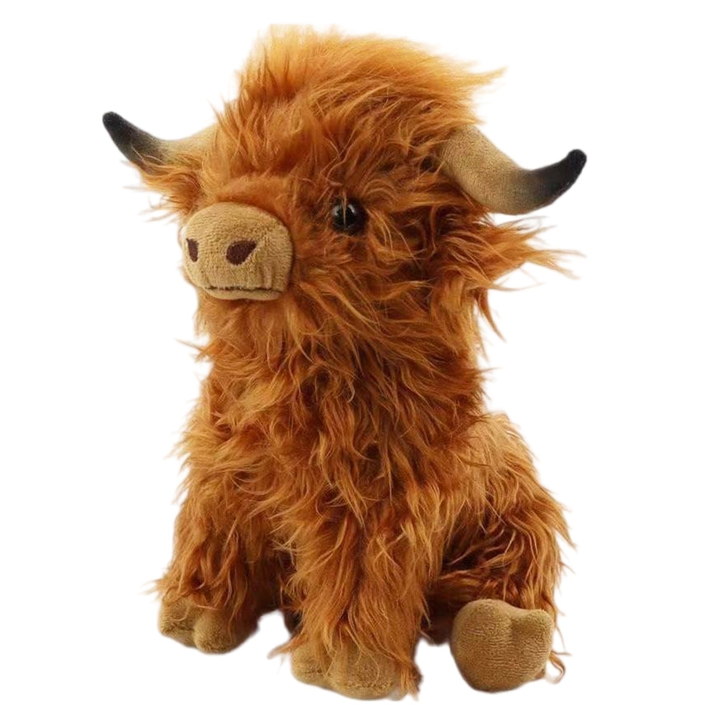Brown Highland Cow Stuffed Animal Plush – 11" Realistic Weighted Highland Cow Plushie Toy, Cute Longhorn Cow Stuffed Animal Gift for Kids & Adults, Rustic Farmhouse Decor & Calming Companion