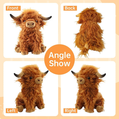Brown Highland Cow Stuffed Animal Plush – 11" Realistic Weighted Highland Cow Plushie Toy, Cute Longhorn Cow Stuffed Animal Gift for Kids & Adults, Rustic Farmhouse Decor & Calming Companion