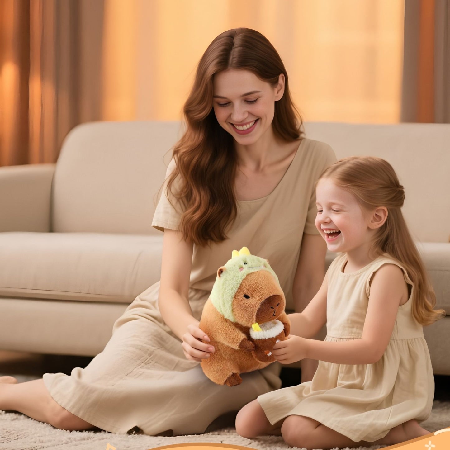 11.8" Kawaii Capybara Plush Toy – Cute Capybara Stuffed Animal with Milk Tea & Dinosaur Headgear, Soft Kapibara Plushie Gift for Kids & Collectors