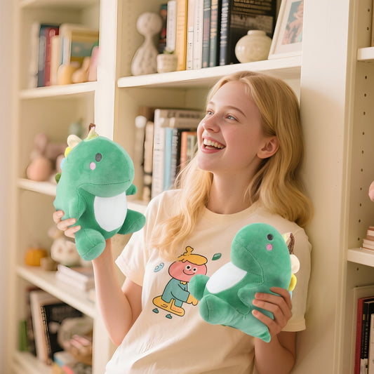 Cute Green Dinosaur Stuffed Animal Plush – Soft Chubby Dino Hugging Pillow, Adorable Plush Toy Gift for Kids, Girls & Women – Cozy Room Decor & Emotional Companion
