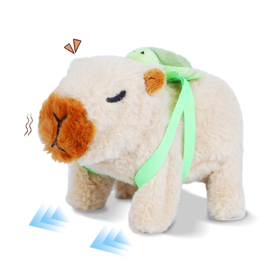 Electronic Walking Capybara Plush Toy with Turtle Shell Backpack – Interactive Capybara Stuffed Animal with Sounds & Nose Wiggle | Cute Capybara Gifts for Kids & Plush Lovers