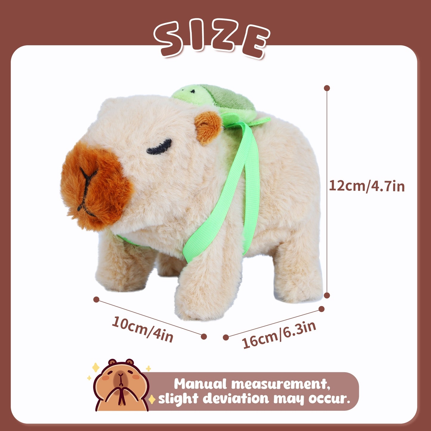 Electronic Walking Capybara Plush Toy with Turtle Shell Backpack – Interactive Capybara Stuffed Animal with Sounds & Nose Wiggle | Cute Capybara Gifts for Kids & Plush Lovers