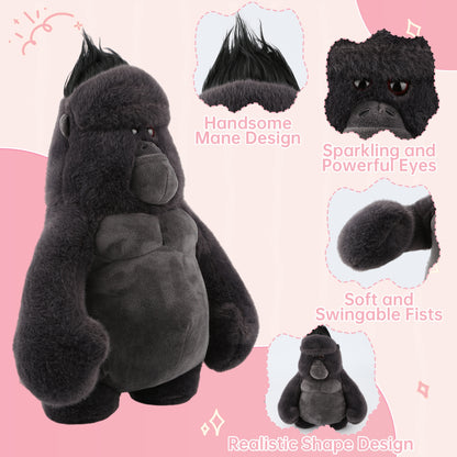 15'' Monkey Stuffed Animal – Soft Plush Hugging Pillow Toy, Adorable Black Monkey Plushie for Kids, Teens & Adults, Perfect Gift for Birthday, Christmas, Valentine, Room & Travel Decor