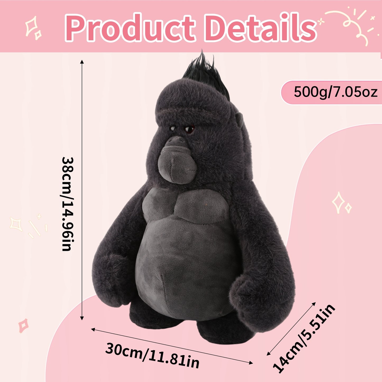 15'' Monkey Stuffed Animal – Soft Plush Hugging Pillow Toy, Adorable Black Monkey Plushie for Kids, Teens & Adults, Perfect Gift for Birthday, Christmas, Valentine, Room & Travel Decor