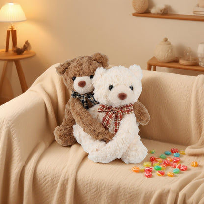 Hugging Teddy Bears – Soft Plush Couple Toys with Hook & Loop Paws, Cute Brown & White Stuffed Animals for Kids, Girlfriend & Home Decor