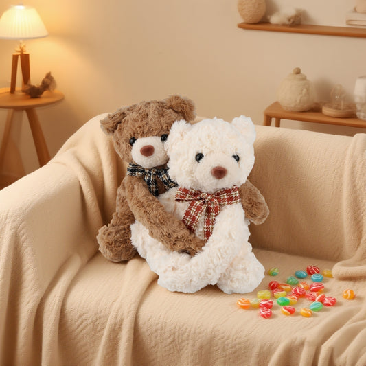 Hugging Teddy Bears – Soft Plush Couple Toys with Hook & Loop Paws, Cute Brown & White Stuffed Animals for Kids, Girlfriend & Home Decor