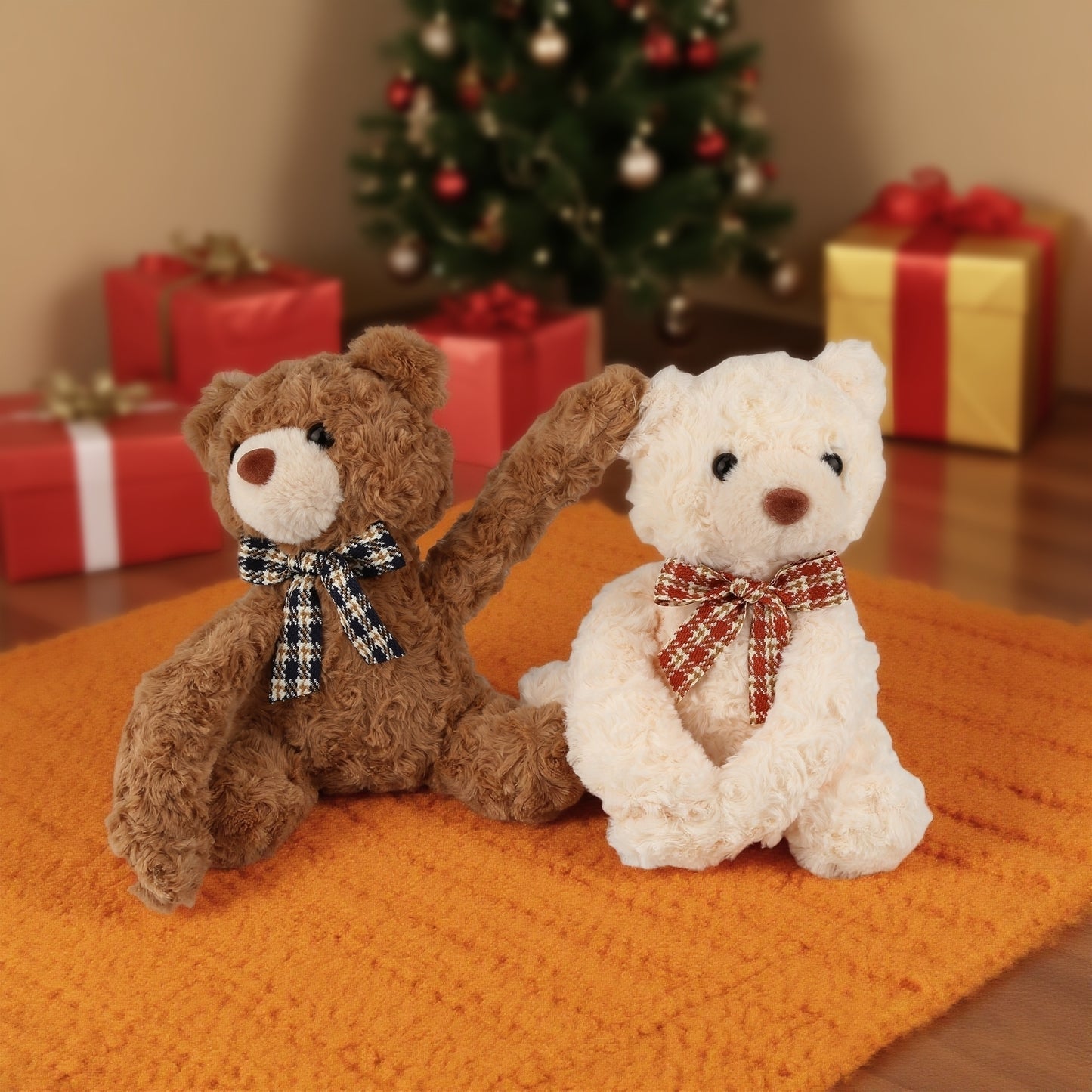 Hugging Teddy Bears – Soft Plush Couple Toys with Hook & Loop Paws, Cute Brown & White Stuffed Animals for Kids, Girlfriend & Home Decor