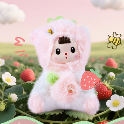 Kawaii Pink Strawberry Cat Plush Doll with Vinyl Face – Adorable 7-Inch Stuffed Animal, Soft Cotton Cuddly Toy for Kids, Teens & Women, Cute Collectible Gift for Birthday, Christmas, Room or Car Décor