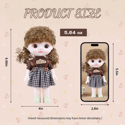 TaoTao Kawaii Vinyl Doll 8.6" – Plush Collectible with Double Ponytails, Strap Dress & Removable Outfits | Cute Emotional Support Gift for Kids, Teens & Collectors
