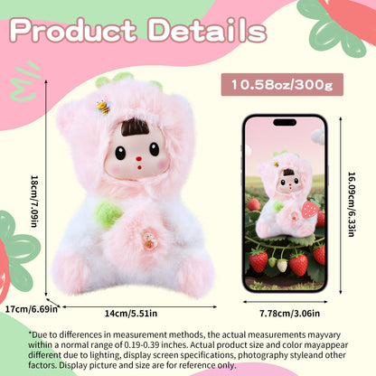 Kawaii Pink Strawberry Cat Plush Doll with Vinyl Face – Adorable 7-Inch Stuffed Animal, Soft Cotton Cuddly Toy for Kids, Teens & Women, Cute Collectible Gift for Birthday, Christmas, Room or Car Décor