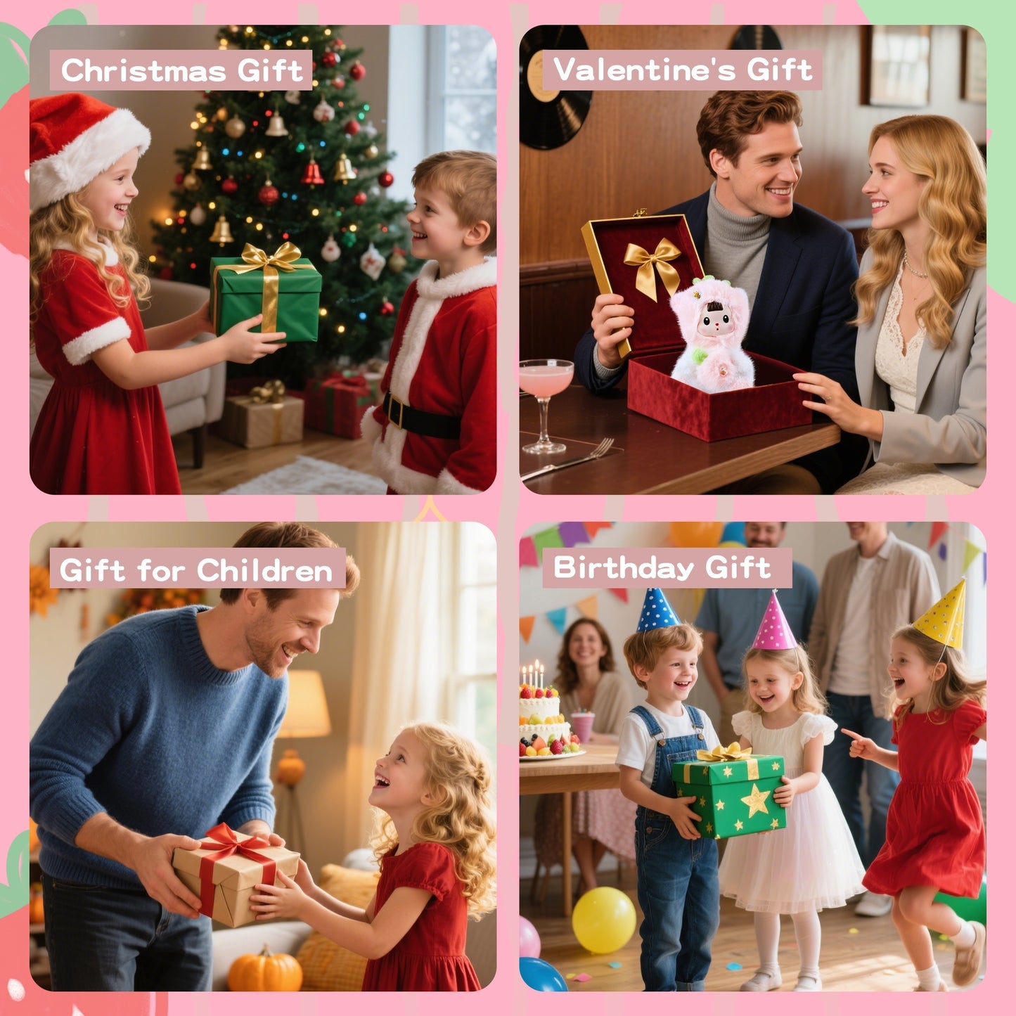 Kawaii Pink Strawberry Cat Plush Doll with Vinyl Face – Adorable 7-Inch Stuffed Animal, Soft Cotton Cuddly Toy for Kids, Teens & Women, Cute Collectible Gift for Birthday, Christmas, Room or Car Décor