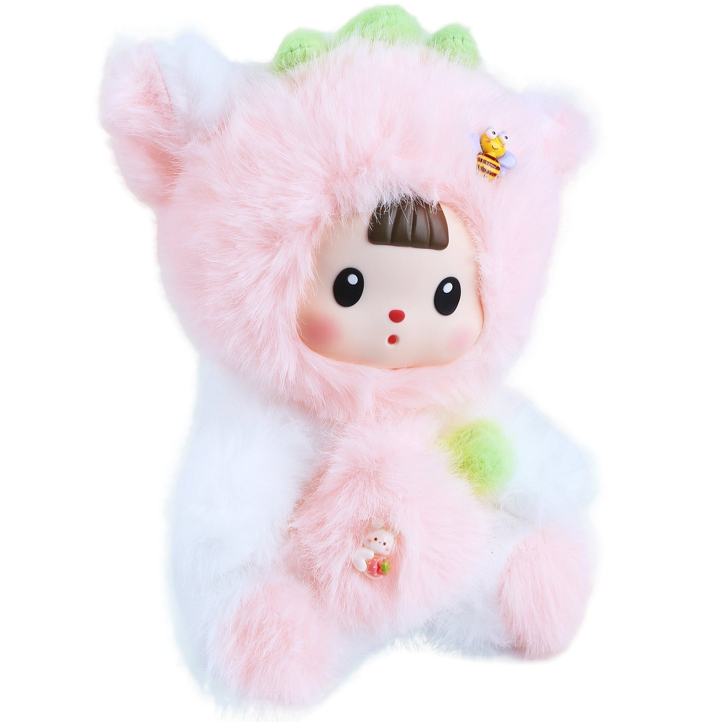 Kawaii Pink Strawberry Cat Plush Doll with Vinyl Face – Adorable 7-Inch Stuffed Animal, Soft Cotton Cuddly Toy for Kids, Teens & Women, Cute Collectible Gift for Birthday, Christmas, Room or Car Décor