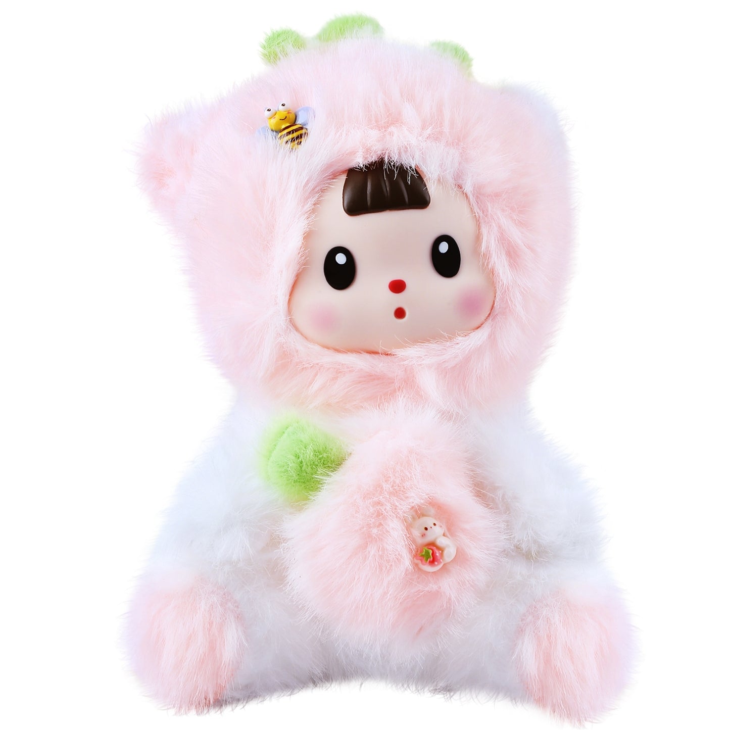 Kawaii Pink Strawberry Cat Plush Doll with Vinyl Face – Adorable 7-Inch Stuffed Animal, Soft Cotton Cuddly Toy for Kids, Teens & Women, Cute Collectible Gift for Birthday, Christmas, Room or Car Décor