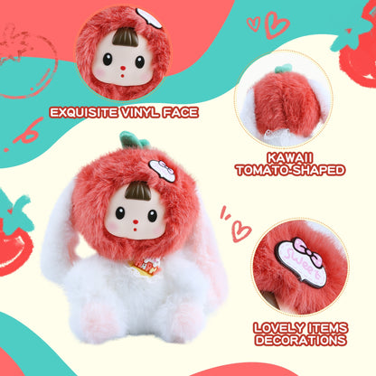 Kawaii Plush Doll – White Tomato Bunny with Vinyl Face, 7.8" Stuffed Animal Pendant, Cute Collectible Plush Toy for Girls, Boys, Teens & Women, Perfect Gift for Birthday, Christmas, Home & Car Décor