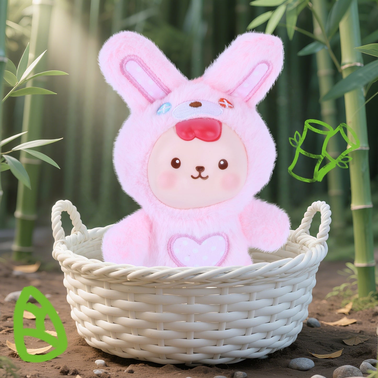 Blossom – Soft Pink Bunny Plush Doll with Vinyl Face & Heart Embroidery | Kawaii Collectible Plushie, Bag Charm & Gift for Girls, Teens, Women