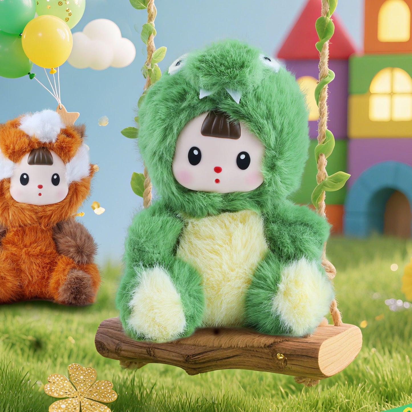 Kawaii Green Dinosaur Plush Toy with Vinyl Face – Soft Cotton Stuffed Animal Doll, Cute Collectible Gift for Kids, Teens & Women, Perfect for Hugging, Room Décor & Everyday Companionship