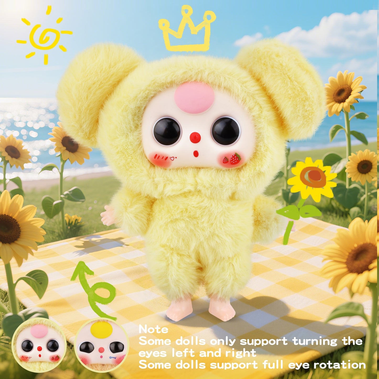 Kawaii Macaron Yellow Bunny Plush Pendant – Cute Stuffed Animal with Vinyl Face & Rotatable Eyes, Soft Collectible Doll Toy for Girls, Boys, Teens, Women, Birthday & Holiday Gifts, Bag Charm, Home & Car Décor